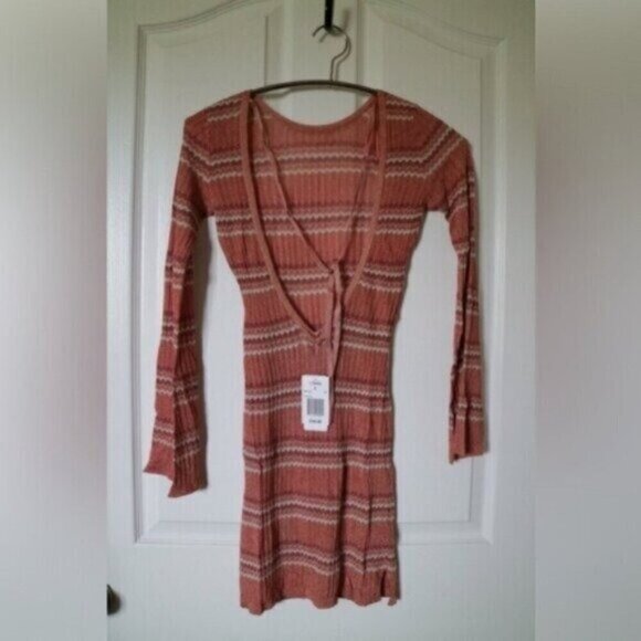 NWT L*Space Mini Dress Bathing Suit Coverup Tunic Striped Knit Long Sleeve - Picture 5 of 12